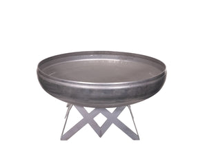 Metal fire pit with stand on a white background