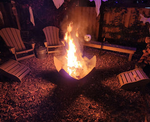 Ohio Flame Fire Flower artisan fire pit burning at night