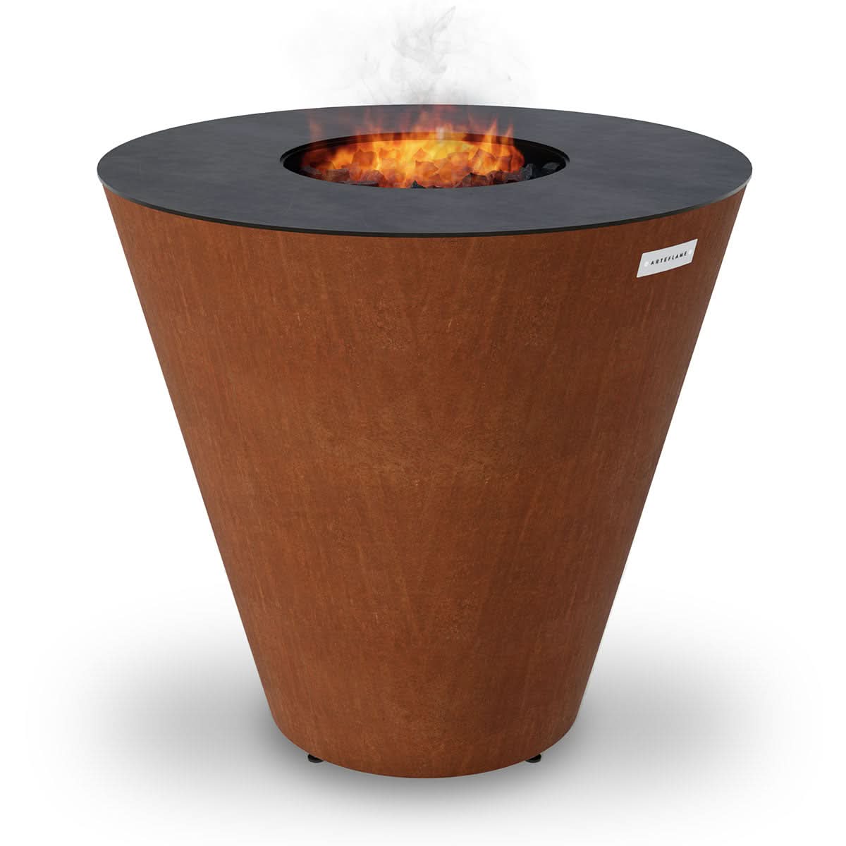 Arteflame One Series 40 inch flat top grill and fire feature in Corten steel