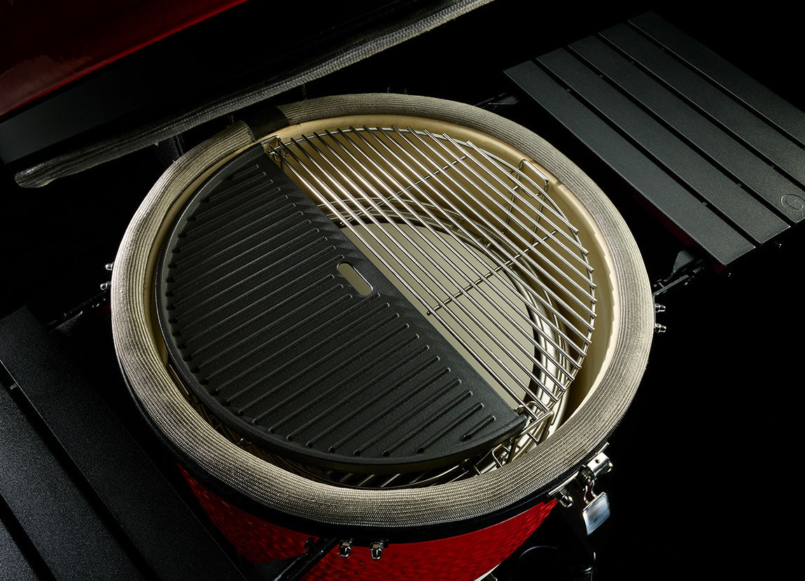 Kamado Joe half-moon cast iron griddle cooking surface