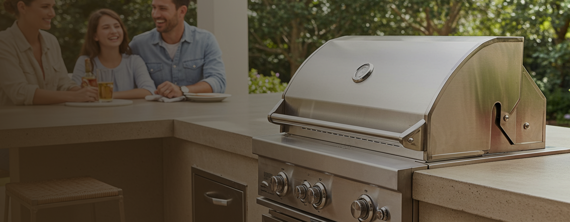 Backyard kitchen with a stainless steel built-in grill for outdoor cooking - Smokeforges