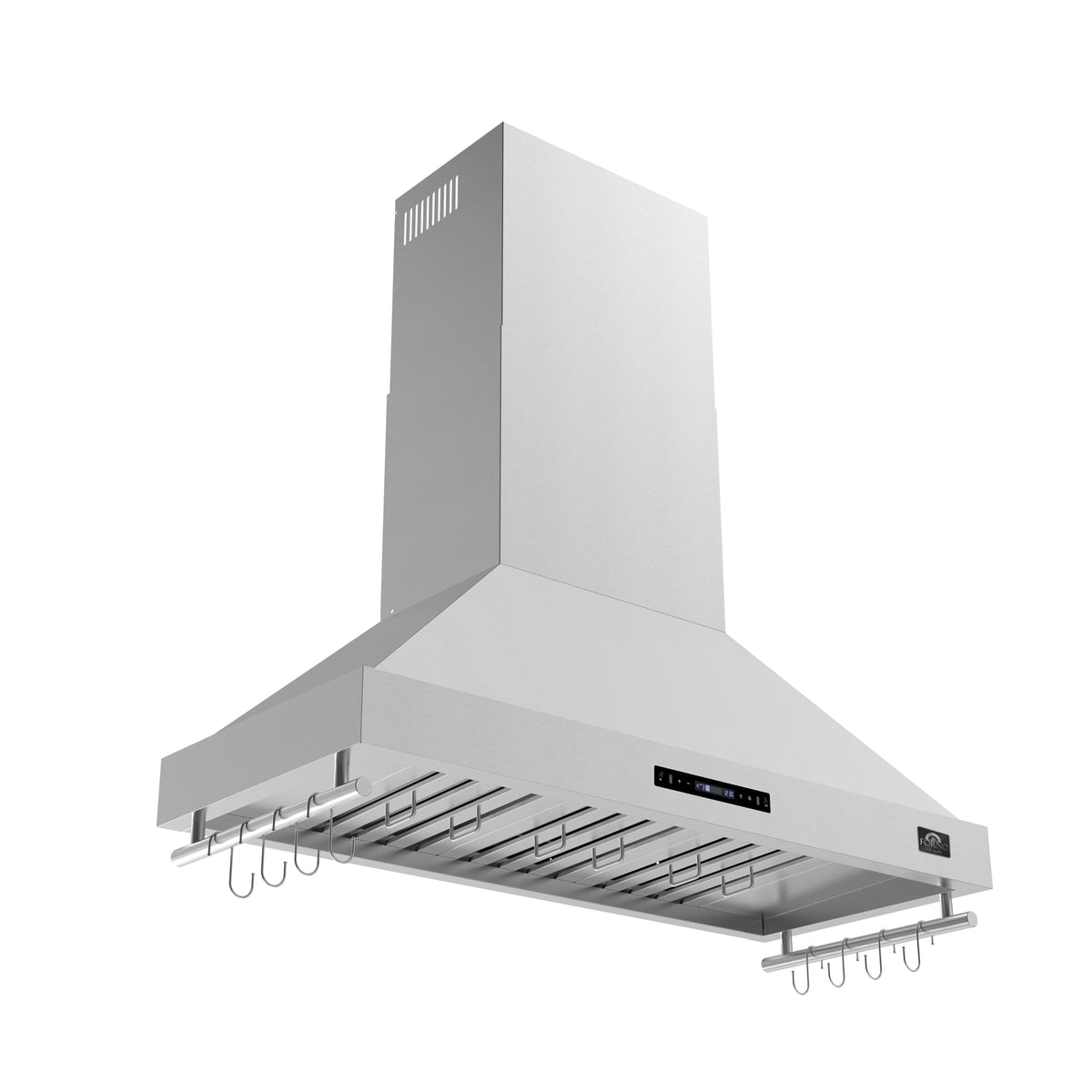 Forno Venezia 48-Inch Range Hood in stainless steel, left ang