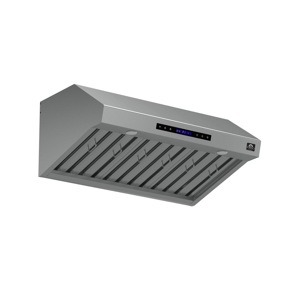 Forno Palazzo 36-Inch Range Hood in stainless steel, angle view