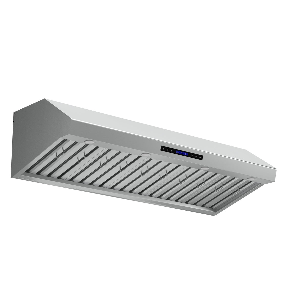 Forno Palazzo 60-Inch Range Hood in stainless steel, angle view