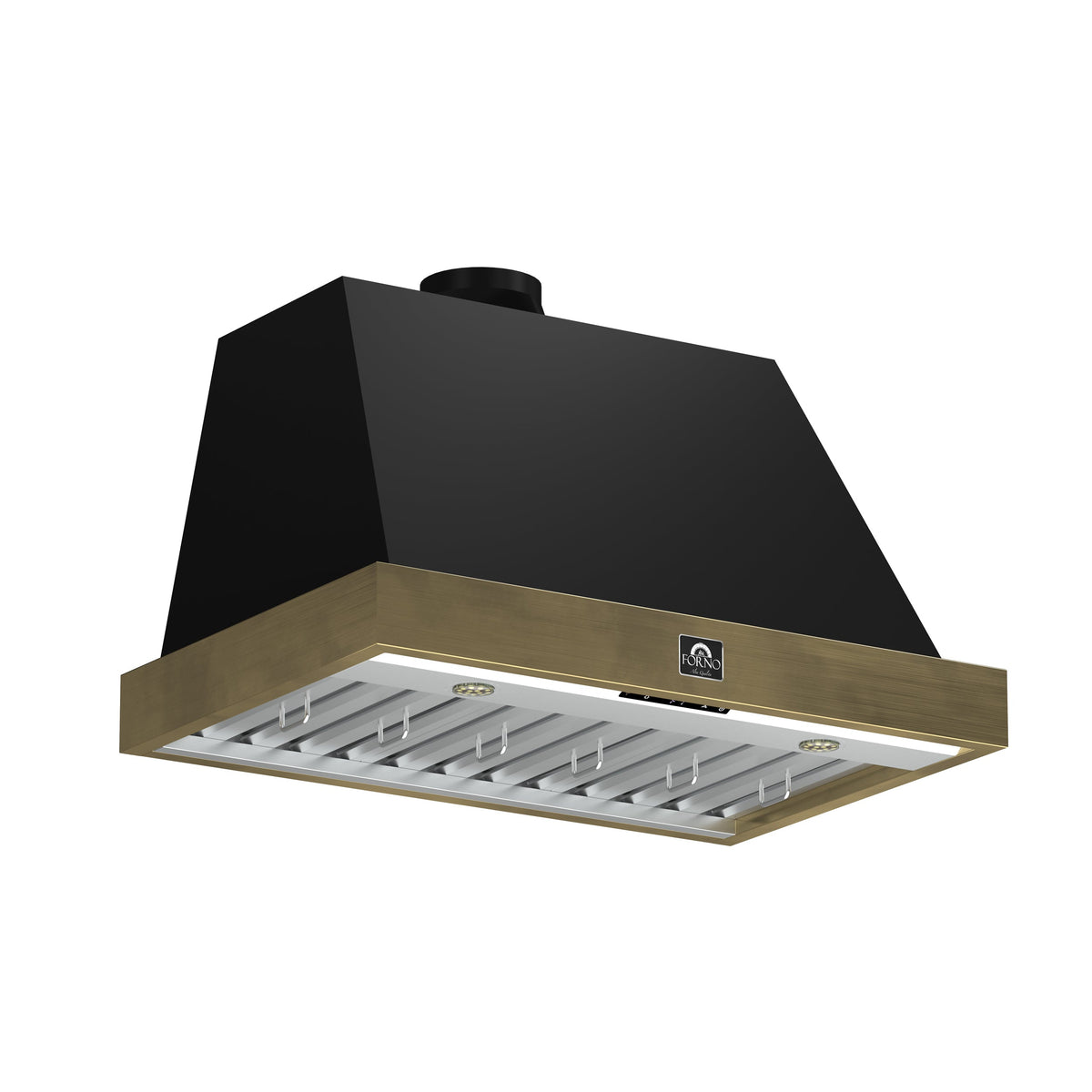 Forno Vittorio 36-Inch Range Hood in black, angle view