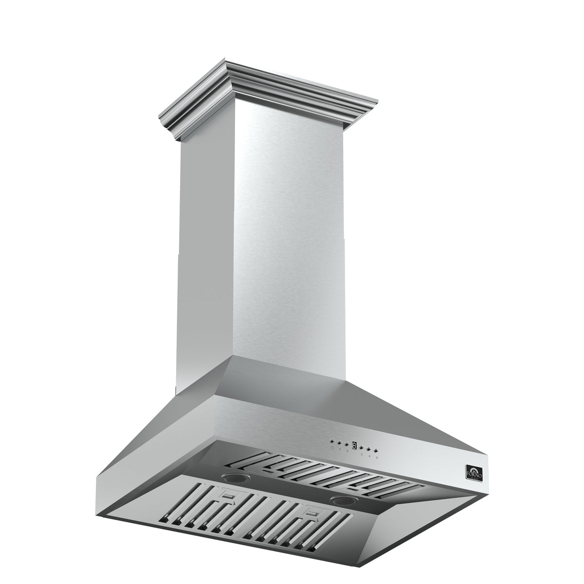 Forno Orvieto 30-Inch Range Hood in stainless steel, angle view
