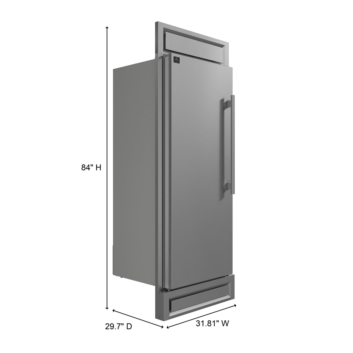 Forno Maderno 28-Inch Convertible Refrigerator & Freezer in stainless steel, dimensions