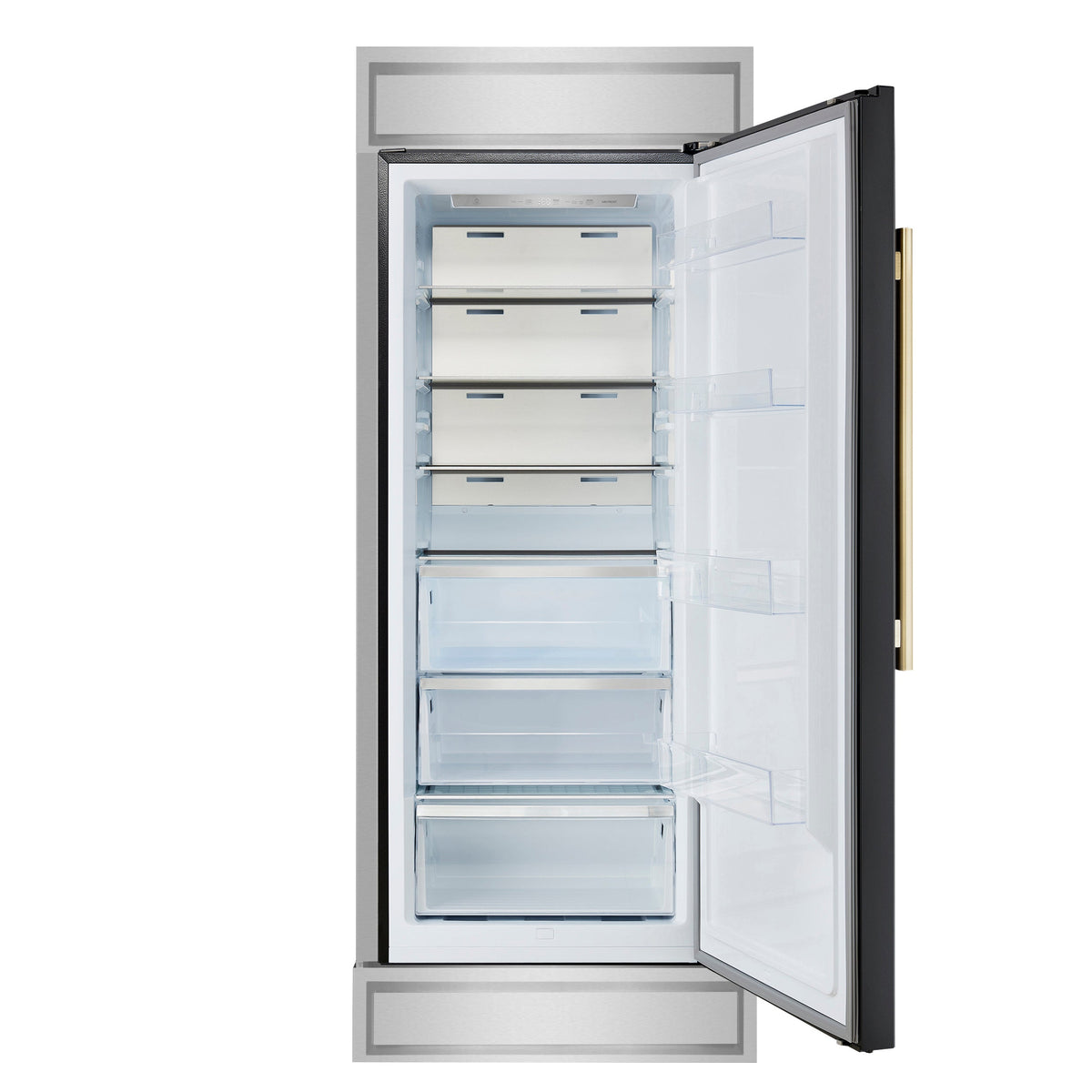 Forno Maderno 28-Inch Convertible Refrigerator & Freezer in black, front view, door open