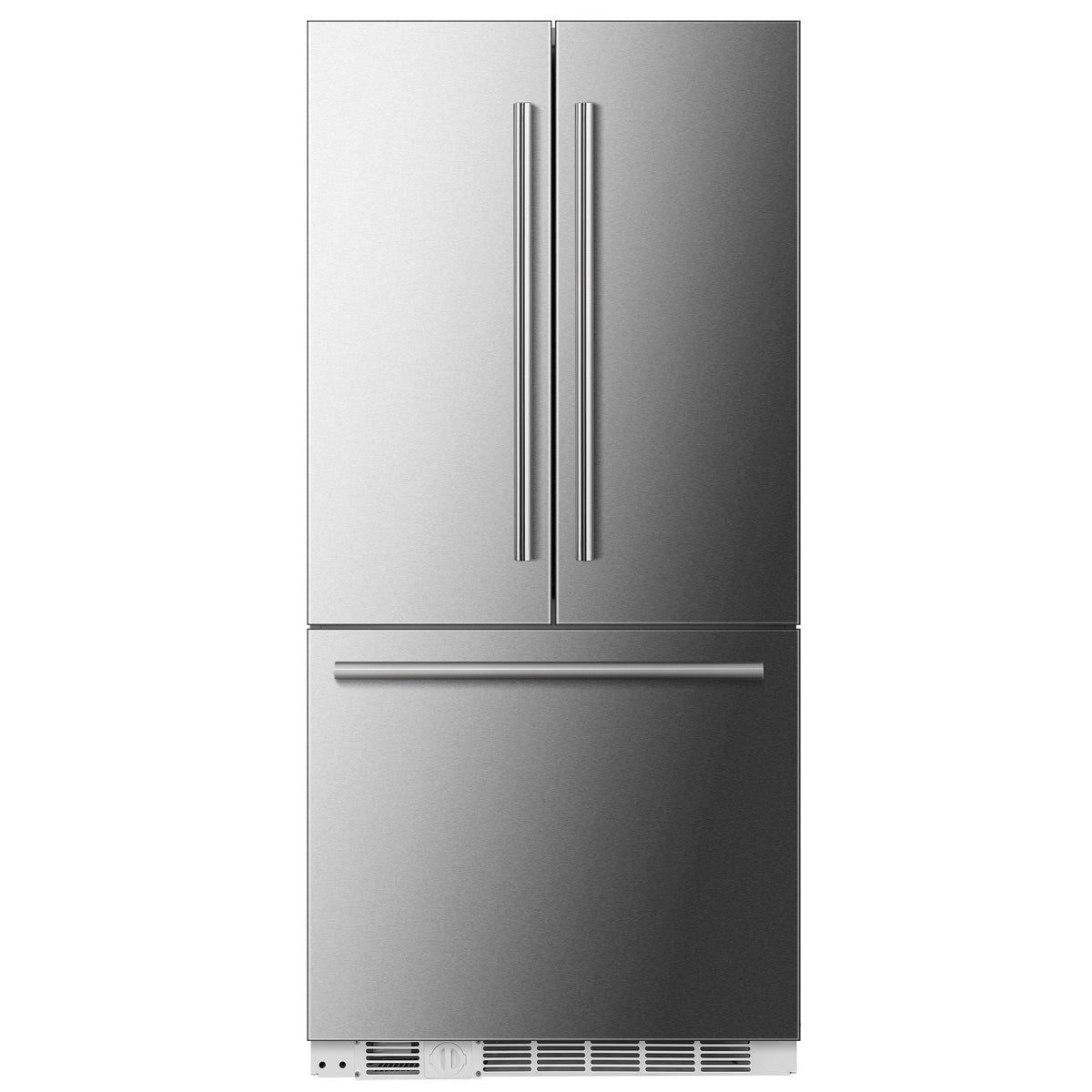 Forno 36-Inch French Door Refrigerator in stainless steel, front view