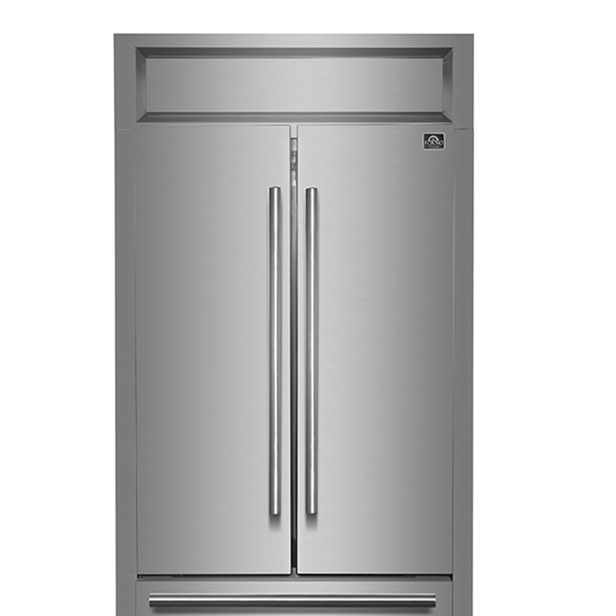 Forno Gallipoli 30-Inch French Door Refrigerator in stainless steel VCM, front close-up