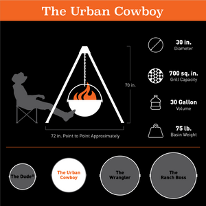 Cowboy Cauldron Urban Cowboy 30" Fire Pit & Grill specifications and dimensions