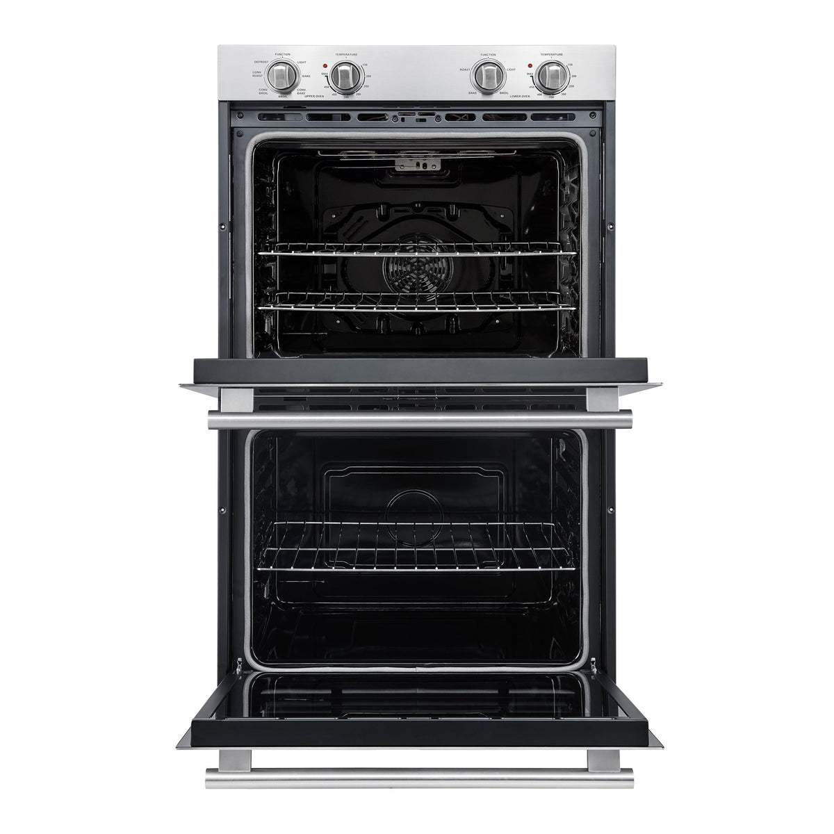 Forno Vomero 30-Inch Double Wall Oven in stainless steel, oven front open