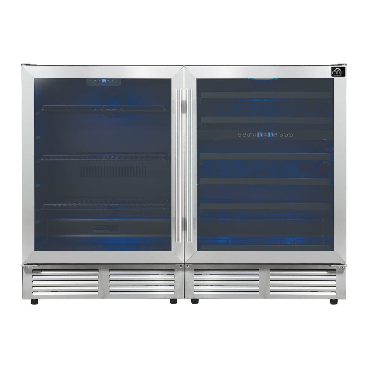 Forno Gemello 48-Inch Wine & Beverage Cooler in stainless steel, beverage front