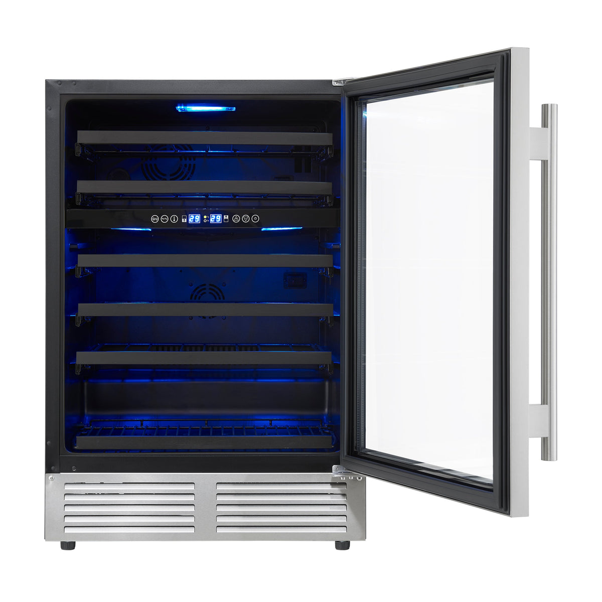 Forno Bacchino 24-Inch Wine & Beverage Cooler in stainless steel, front door open