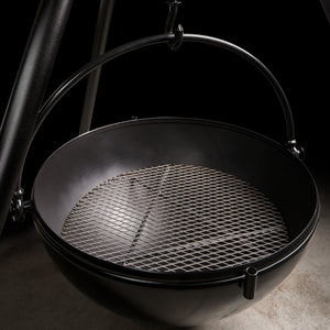 Cowboy Cauldron Wrangler 36" Fire Pit & Grill with charcoal setup