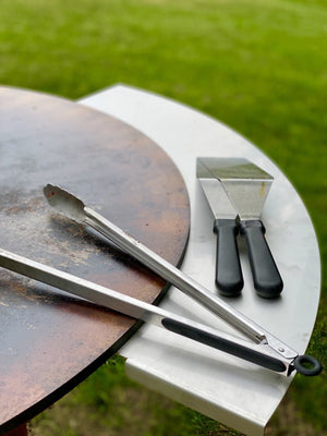 Arteflame stainless steel side warming tables in 90 degree modular segments
