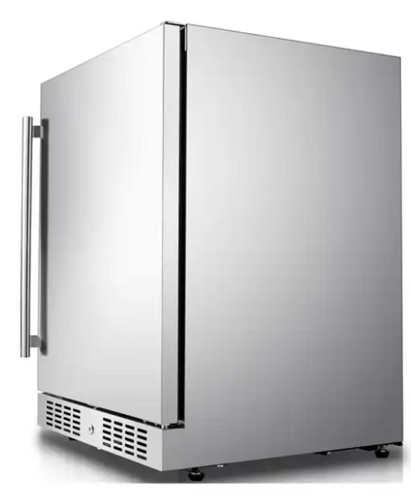 KoKoMo outdoor kitchen refrigerator with the door open in the actual product photo