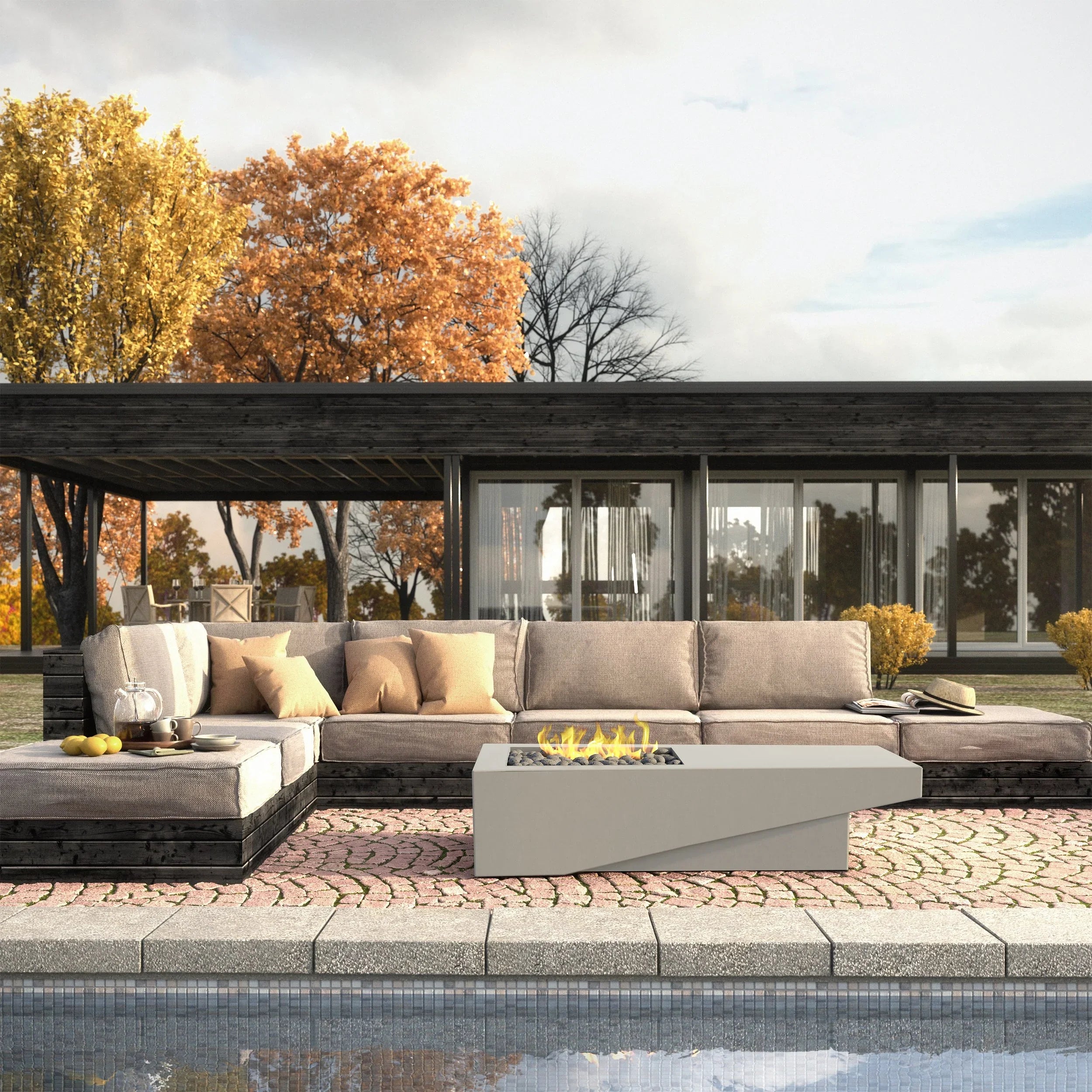 Studio Nisho Atlas luxury GFRC fire pit in a modern outdoor living space