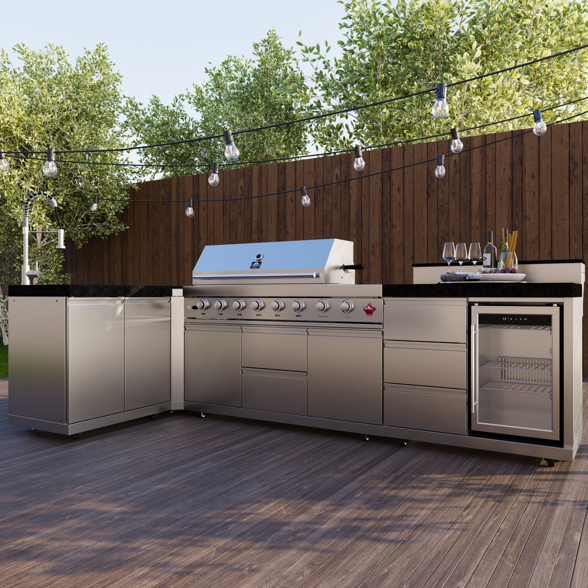 Forno Bulnes 40-Inch Outdoor Kitchen Set in black, shown in a outdoor setting