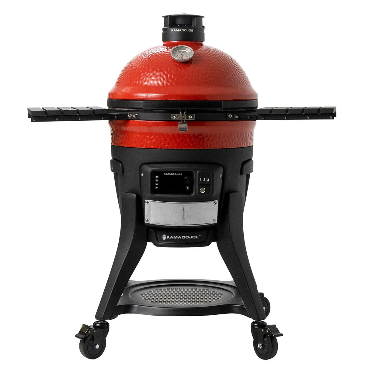 Kamado Joe Konnected Joe 18-inch digital charcoal grill and smoker on its cart