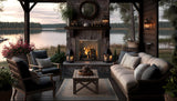 Majestic Castlewood outdoor wood-burning fireplace with natural gray traditional refractory