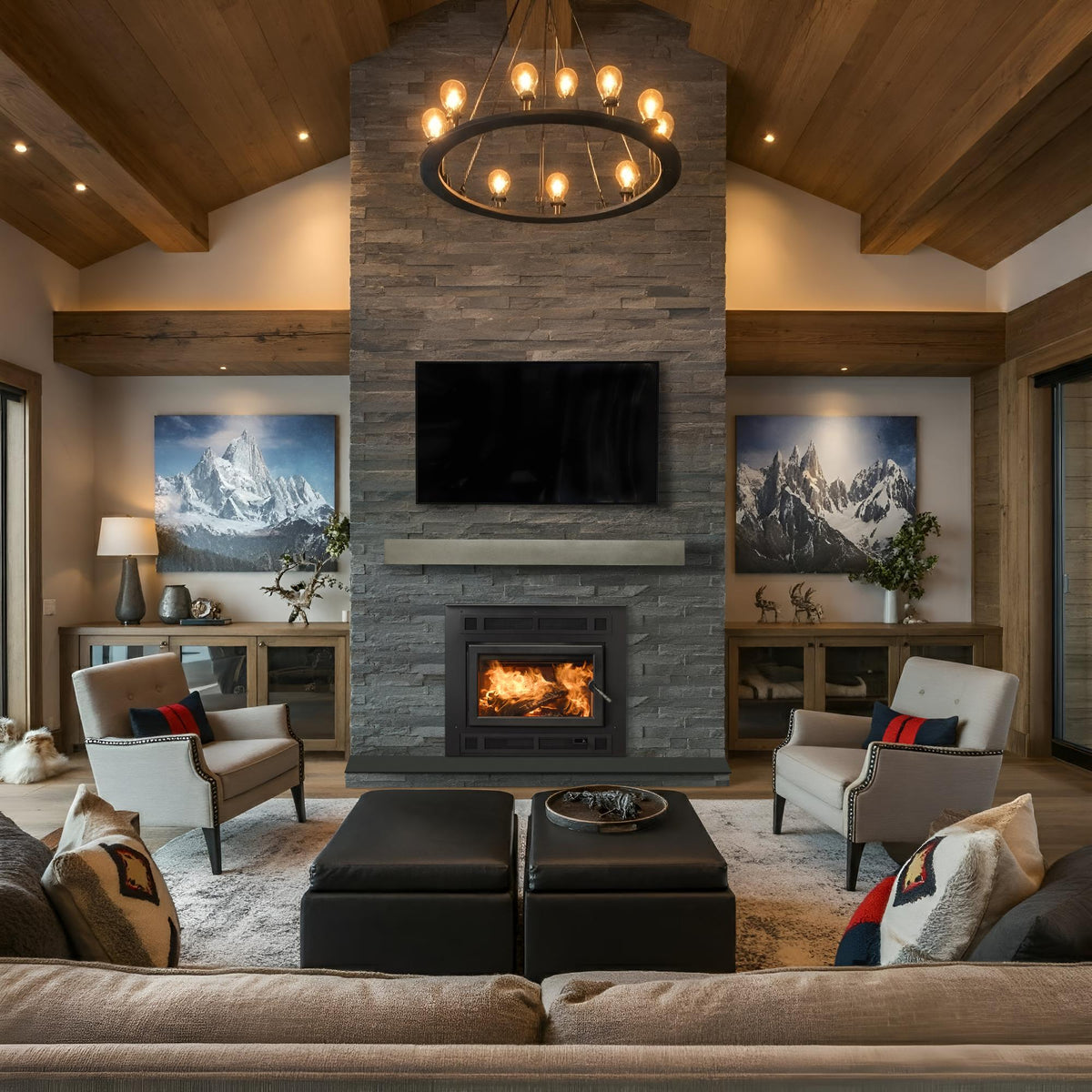 Majestic Pioneer II rectangular wood fireplace with mantel shelf