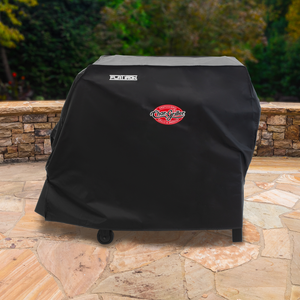 Char-Griller 8175 cover fitted on Flat Iron 2-burner griddle