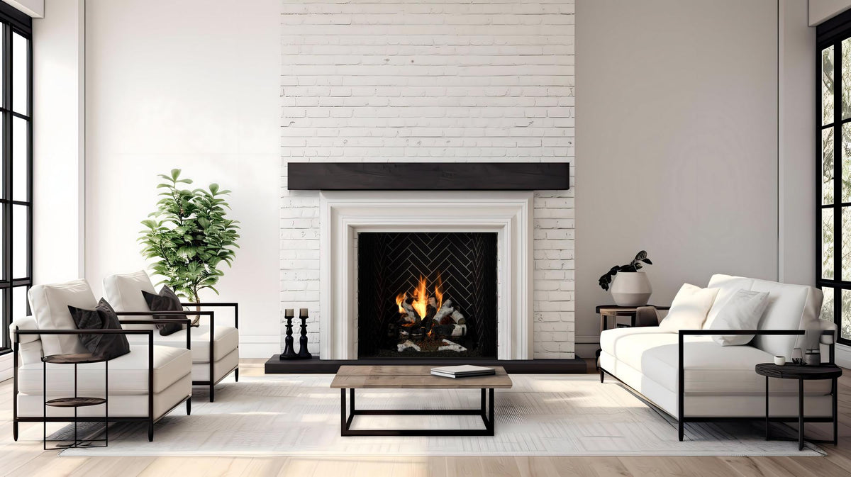 Majestic Ashland wood-burning fireplace with black herringbone refractory
