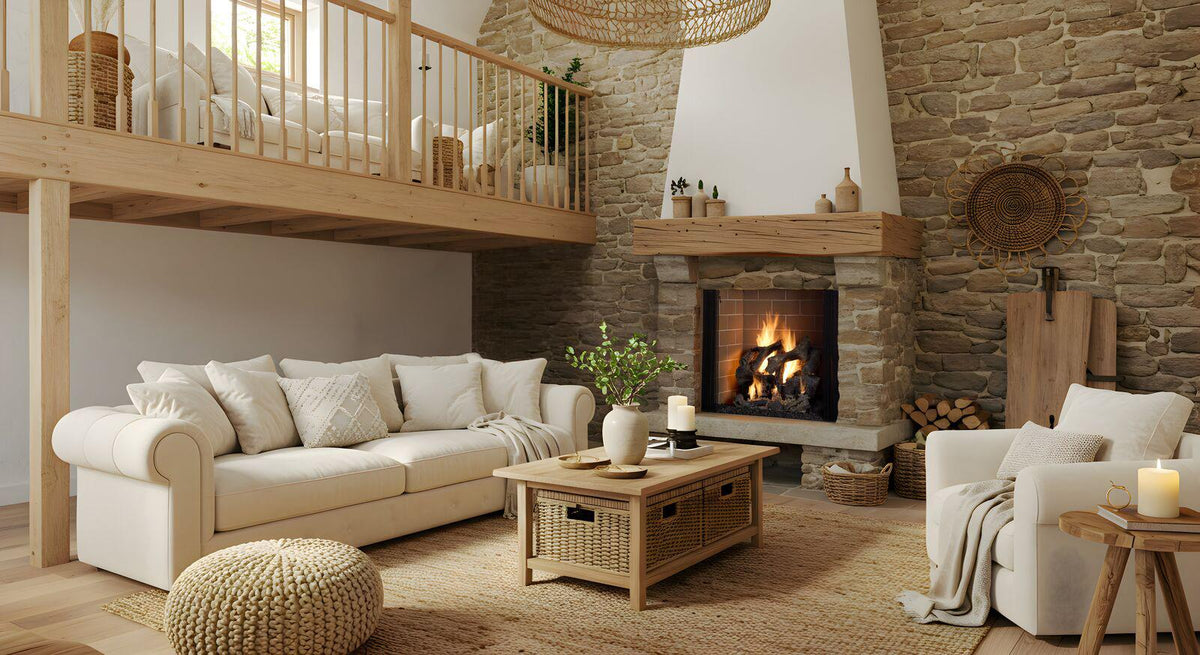 Majestic Ashland wood-burning fireplace with brown traditional refractory
