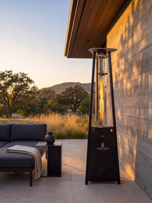 Lava Heat Italia 2G Flame Tower patio heater in Hammered Black - outdoor setting