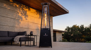 Lava Heat Italia 2G Flame Tower patio heater in Hammered Black - outdoor setting