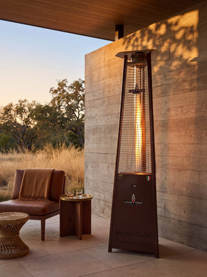 Lava Heat Italia 2G Flame Tower patio heater in Heritage Bronze - outdoor setting