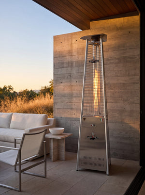 Lava Heat Italia 2G Flame Tower patio heater in Stainless Steel - outdoor setting