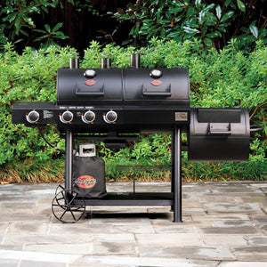 Char-Griller Texas Trio 3070 gas and charcoal grill lifestyle view
