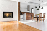 Majestic Reveal open-hearth gas fireplace with natural gray traditional refractory