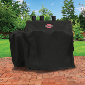 Char-Griller 5055 cover fitted on compatible dual fuel grill