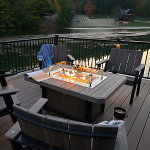 Luxcraft 51-inch Lumin fire pit with glass wind guard and fire glass