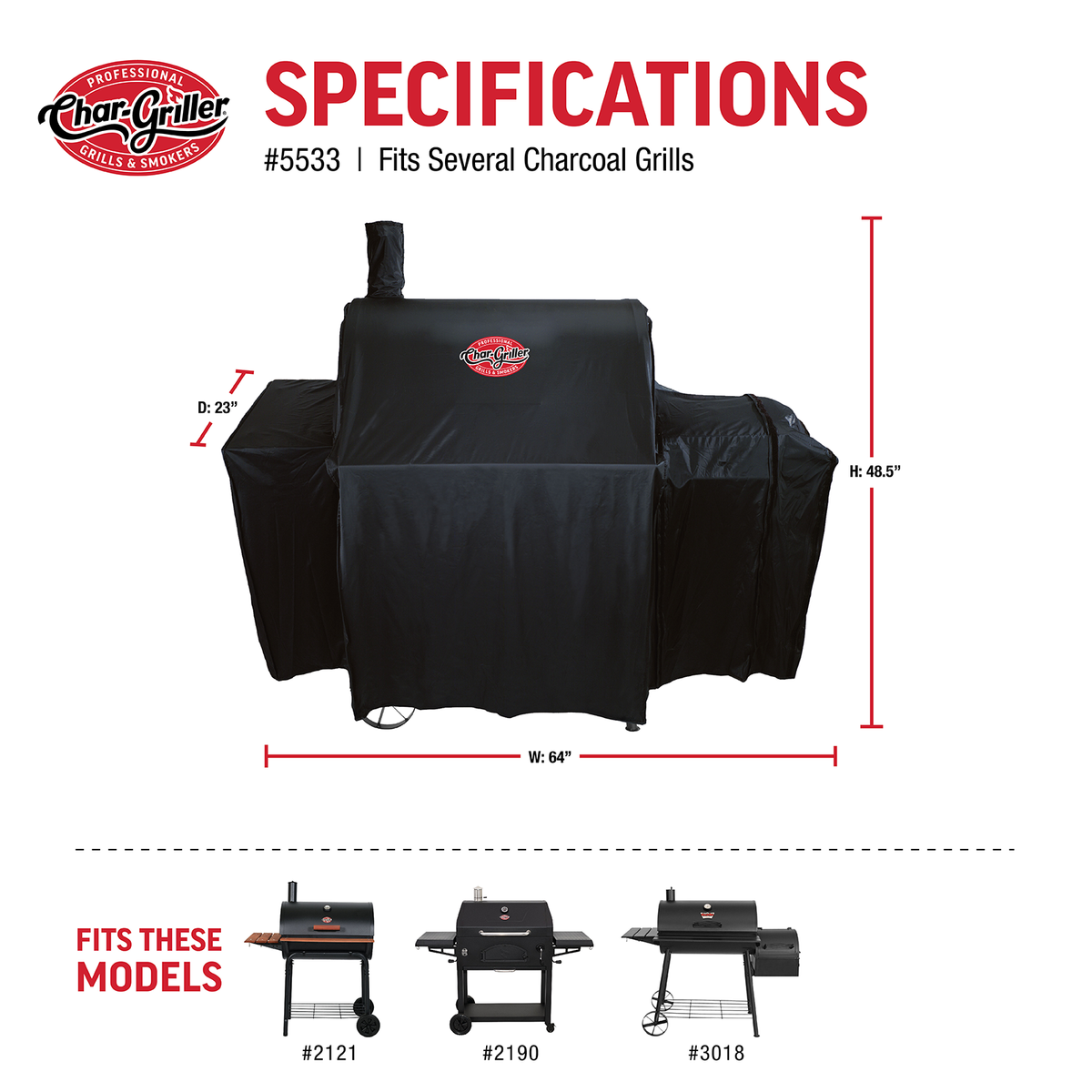 Char-Griller 5533 universal cover dimensions in expanded configuration