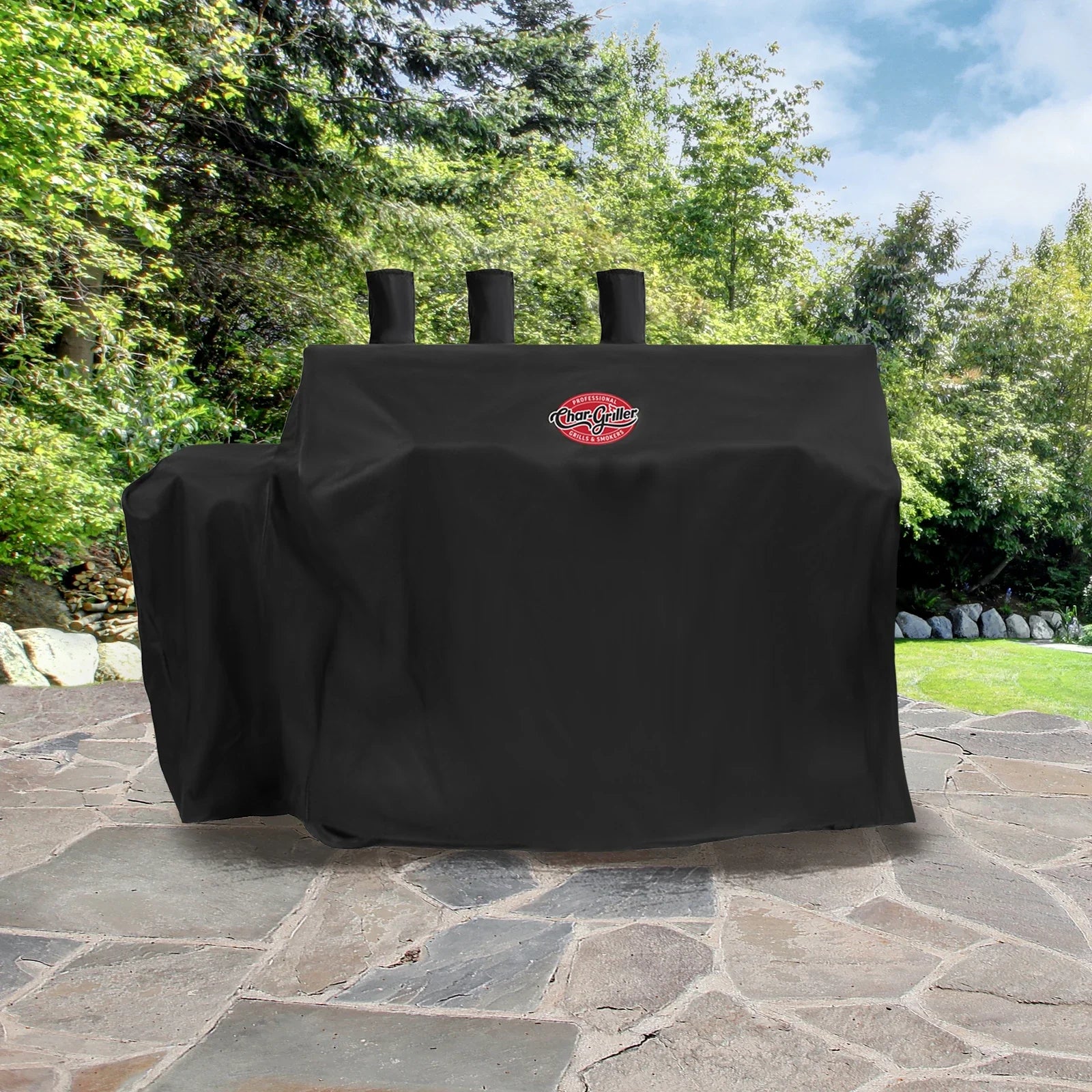 Char-Griller 8080 grill cover fitted without side fire box
