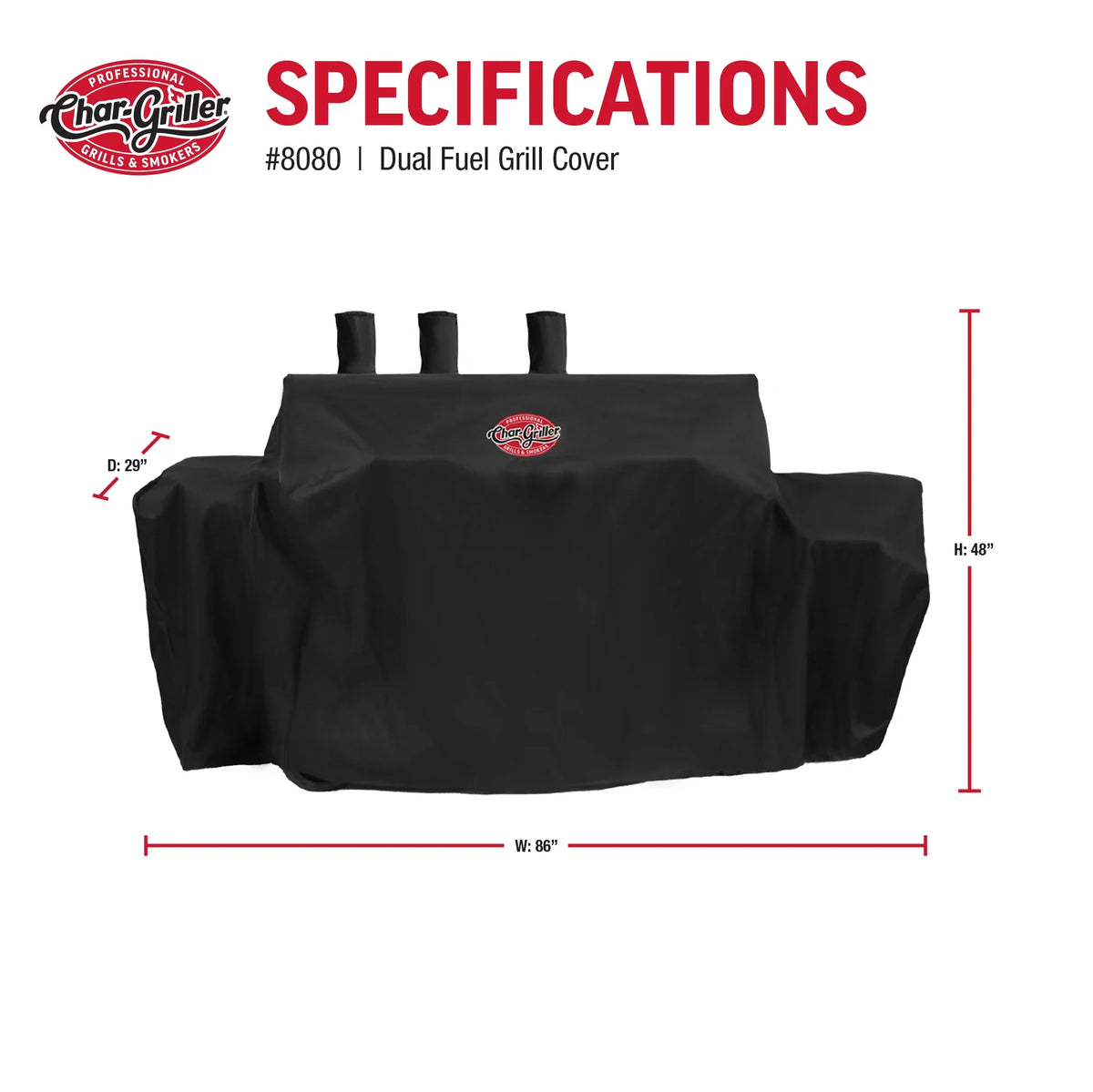 Char-Griller 8080 dual fuel grill cover dimensions chart