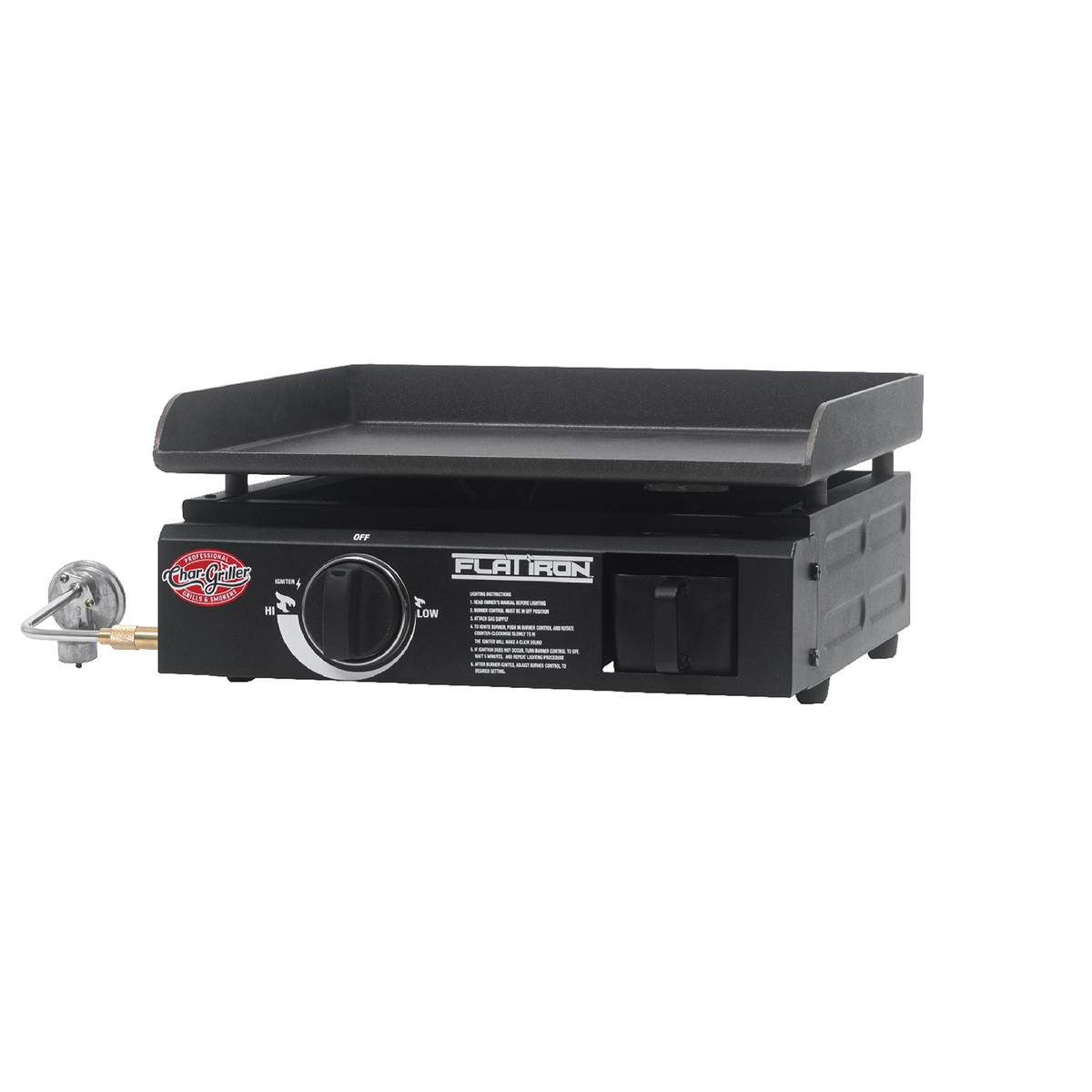 Char-Griller Flat Iron E8217 portable gas griddle angled view