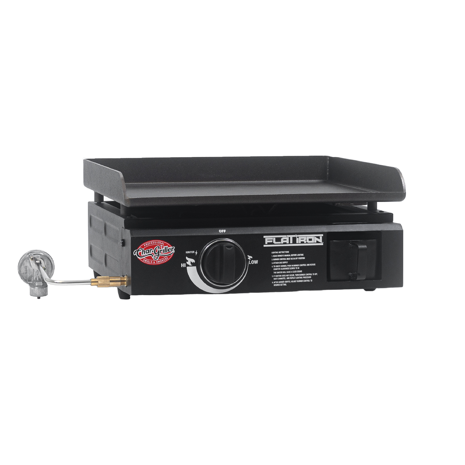 Char-Griller Flat Iron E8217 17-inch gas griddle alternate angle