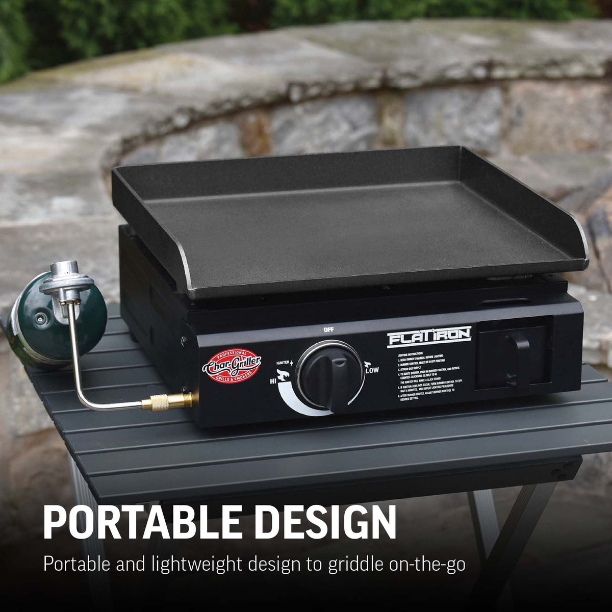 Char-Griller Flat Iron E8217 compact portable griddle design