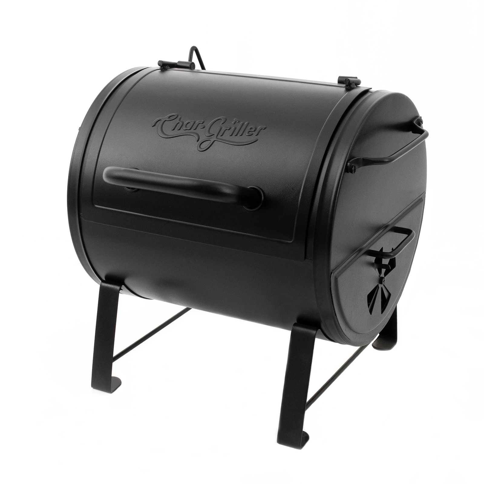 Char-Griller E82424 side fire box charcoal grill angled view