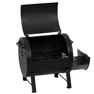 Char-Griller E82424 charcoal grill open with cast-iron cooking grates