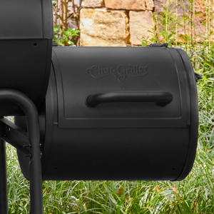 Char-Griller E82424 attached to compatible barrel grill as side fire box