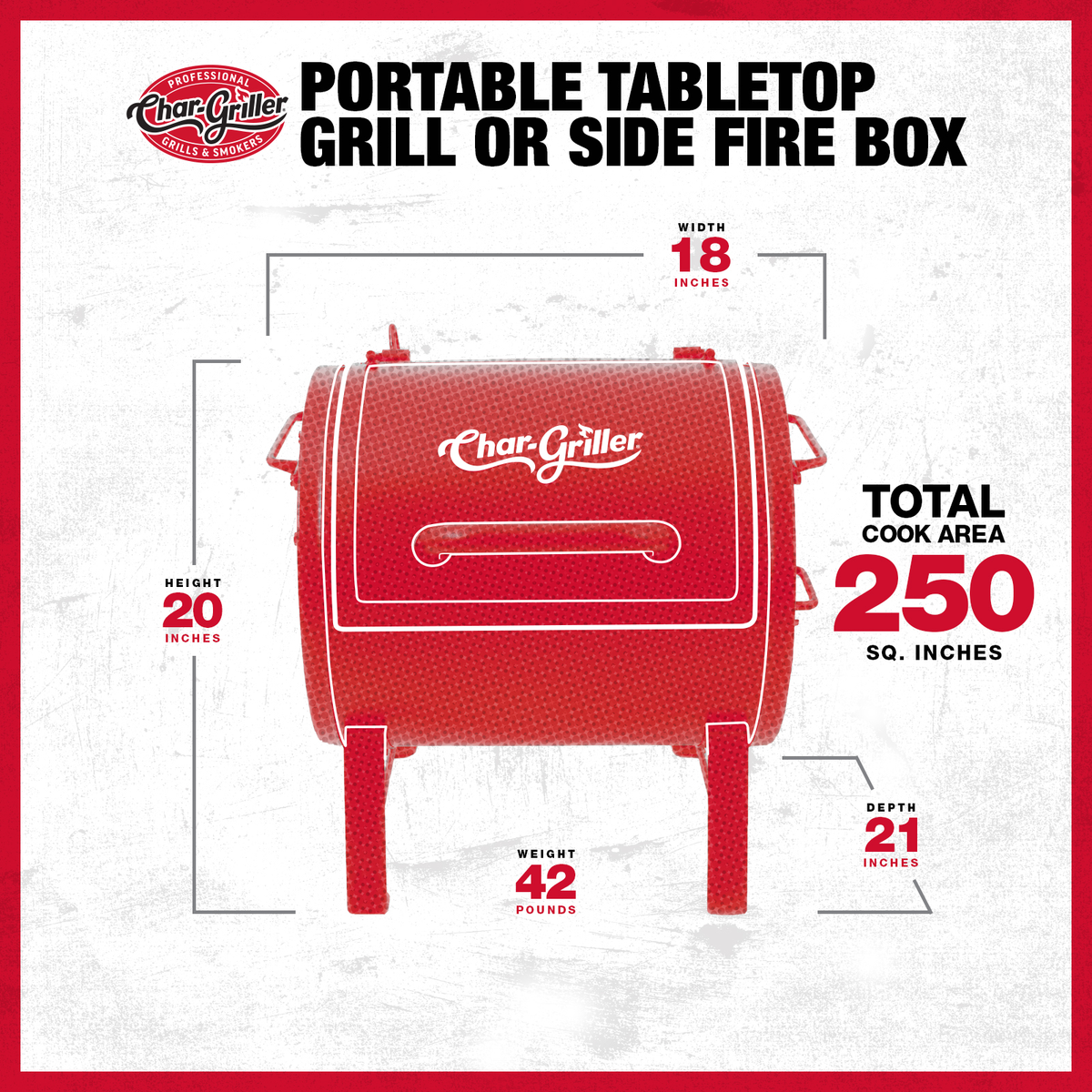Char-Griller E82424 dimensions 20.9 by 20.1 by 18.5 inches