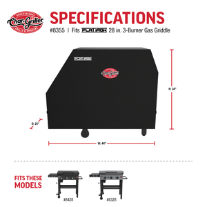Char-Griller 8355 Flat Iron 3-burner griddle cover specifications