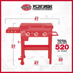 Char-Griller Flat Iron E8428 3-burner griddle size comparison chart