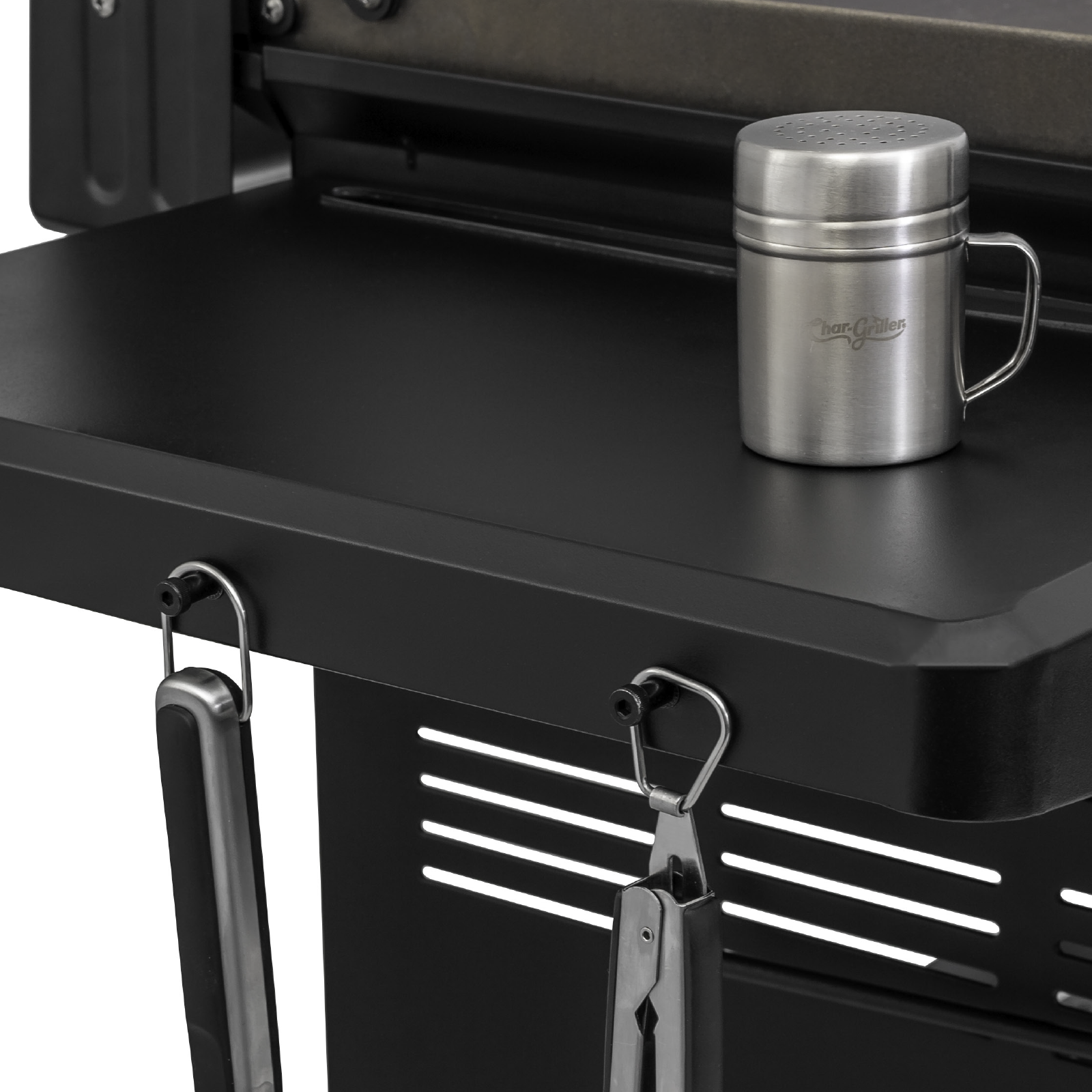 Char-Griller Flat Iron 8536 utensil hooks detail